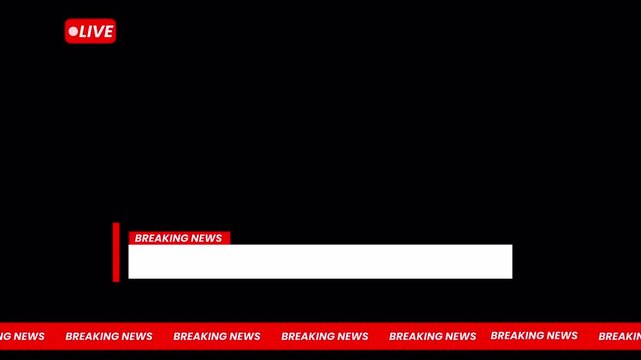 Breaking News Lower Third Banner for Cable TV Broadcast and Media Production with Transparent Background Alpha Channel 4k video
