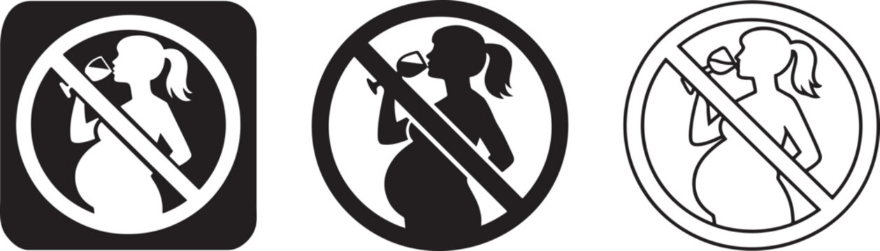 Pregnancy no alcohol warning icon bold silhouette.