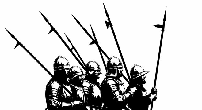 Medieval soldiers with halberds and armor, illustration