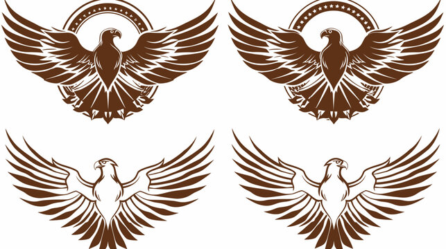 Four stylized brown eagles with spread wings against a white background