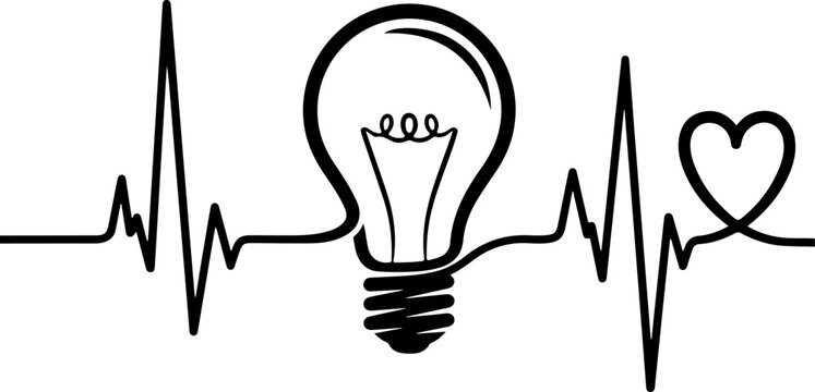 lightbulb integrated with a heartbeat line  silhouette Vector illustration