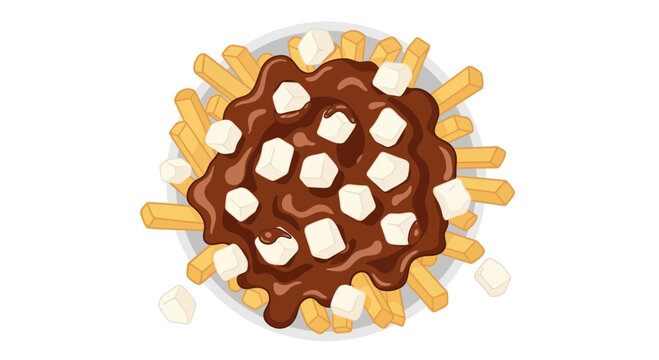 Delicious Poutine Fries with Gravy and Cheese Curds, Top View