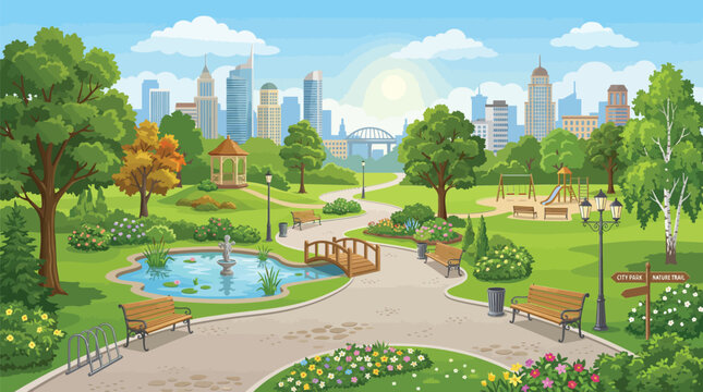vector illustration empty city park  without people element background