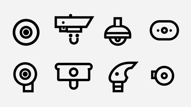 Collection of eight distinct, minimalist, security device vector icons