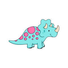 Cute Blue Triceratops Dinosaur with Pink Polka Dots Illustration © Rika's House