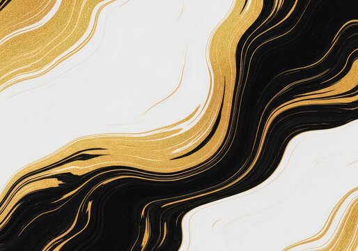 Elegant abstract background featuring swirling textures of dark ebony and ivory stone intertwined with shimmering metallic golden accents, elegant, marble, wall