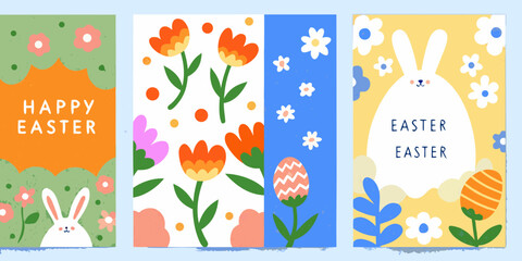 Colorful easter cards featuring flowers rabbits and festive greetings © Lalin