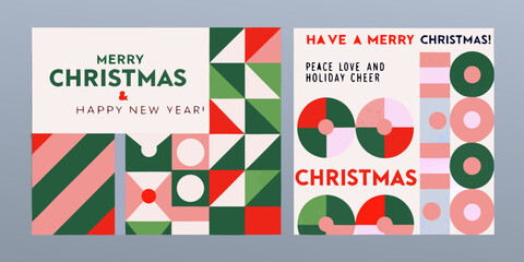 Festive christmas card designs with geometric shapes and holiday greetings © Lalin