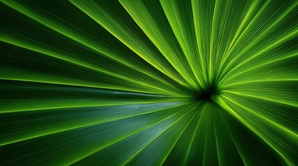 Obraz premium Vibrant green botanical leaf texture forming intricate circular radial patterns with dynamic lighting effects