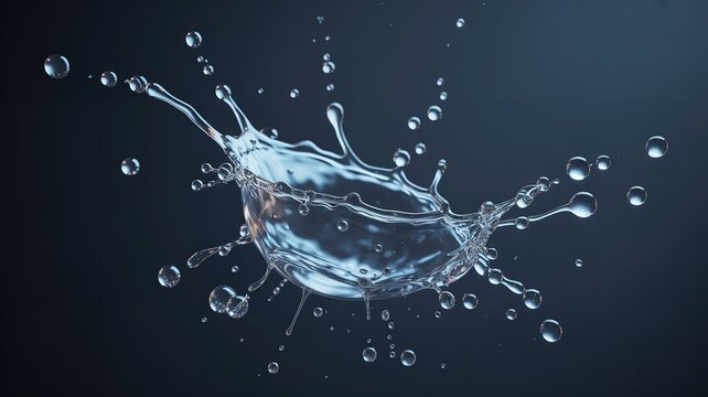 Water splash in macro shot isolated on a dark blue background.