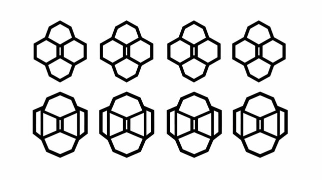 Geometric pattern of connected hexagons and trapezoids in two rows on white