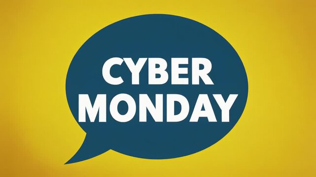 Cyber Monday sale advertisement with speech bubble on yellow background, modern flat design ecommerce concept with text