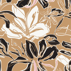 Abstract Floral Textile Design For Fashion And Homeware Neutral Color Palette Black White Beige Pink Botanical Decor Modern Style Repeatable Surface Patterns © Siu-Hong Mok