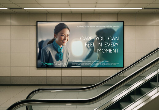 Airline Advertisement Billboard Mockup In Subway Station PSD