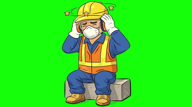 animated illustration of a construction worker feeling dizzy