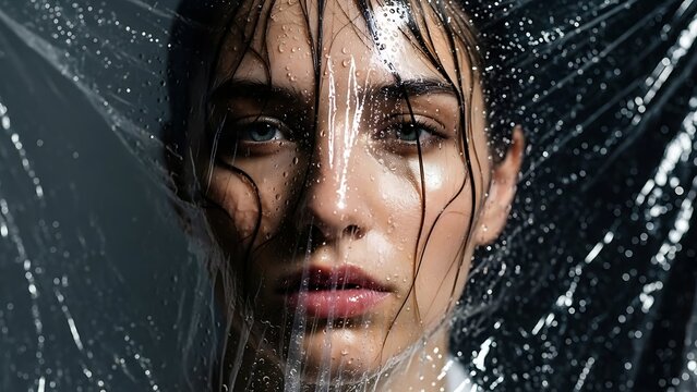 A woman with a pixelated face and dark hair