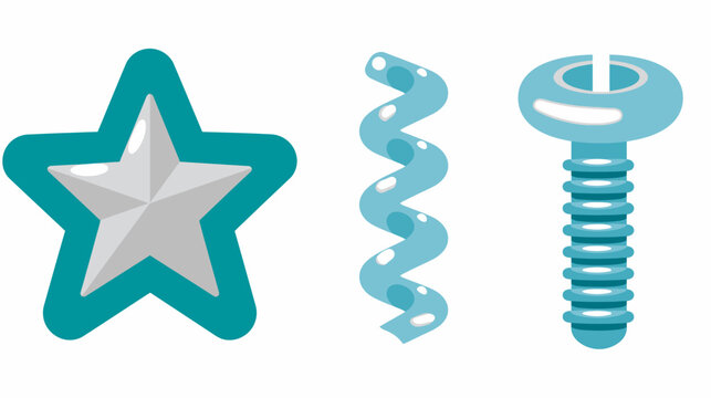 Cartoon image of a star, spiral and screw against a white background