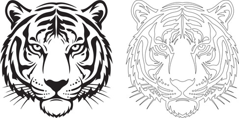 Fototapeta premium Striking tiger head silhouette detailed graphic design isolated on transparent background for versatile use