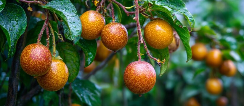 Phalsa fruit growing on tree with green leaves, banner