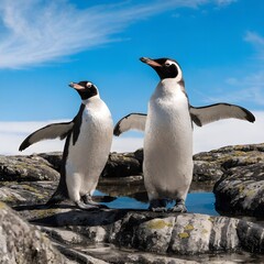 Fototapeta premium two penguins on the rocks