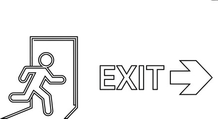 Fototapeta premium Running man exiting a doorway with an exit sign and arrow