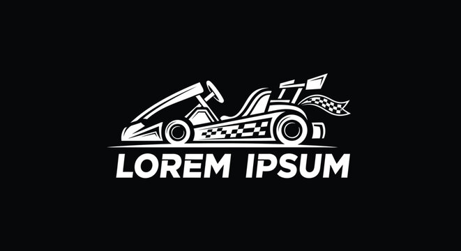 Go-kart racing logo design with checkered flag and details.