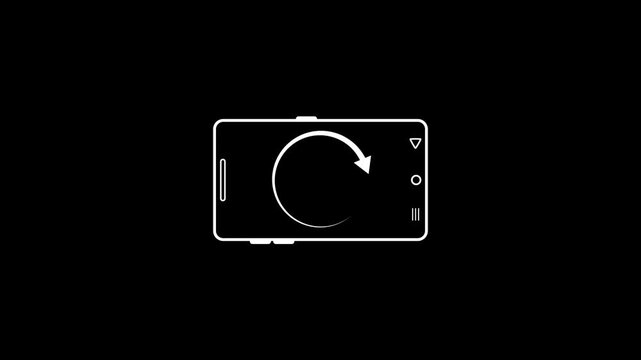 A white smartphone displays a circular arrow indicating a refresh or loading process on a black background
