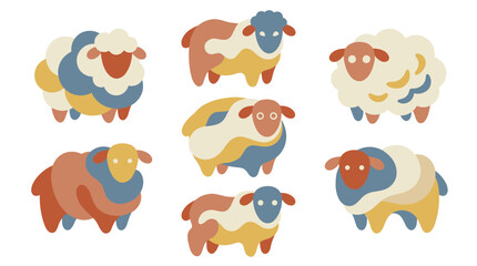 Obraz premium Colorful cartoon sheep in various poses.