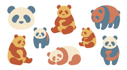Naklejka premium Colorful cartoon pandas in various poses.