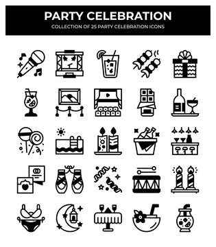 Party Celebration Icons. 25 Unique Glyphs for Festive Events