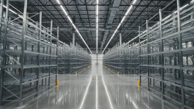 Interior of empty and clean modern warehouse video