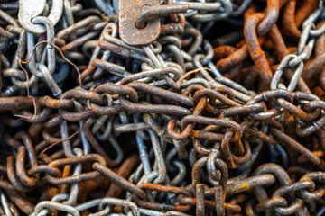 Complex Rusted Metal Chains Entwined Showing Time’s Wear and Strong Texture © spacezerocom