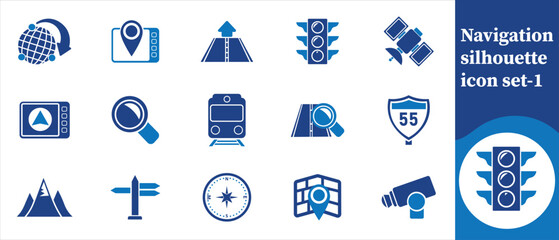 Fototapeta premium A collection of blue navigation and transportation icons depicts various methods of guidance and travel including global and local elements high quality professional