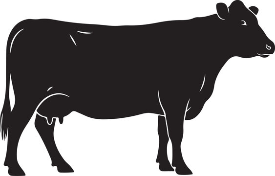 Cow Black Silhouette Vector Farm Animal Side View Illustration