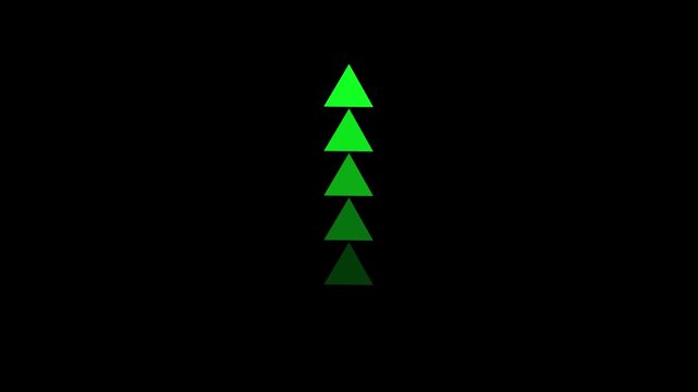 A series of four progressively smaller green triangles on black background