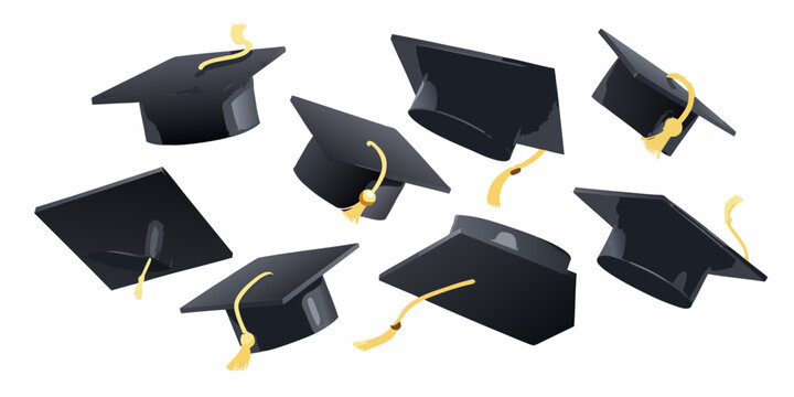 Flying graduation caps celebrate academic achievement and future success