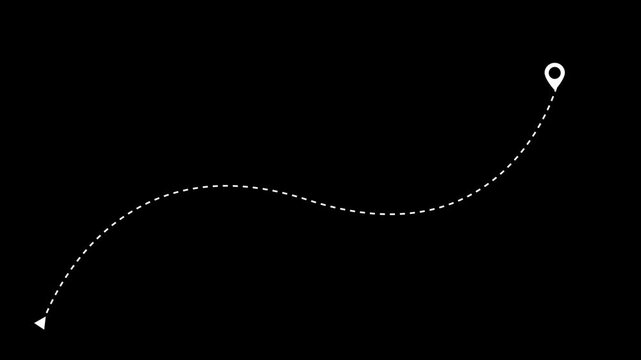 A white dotted line curves from a point to a location pin