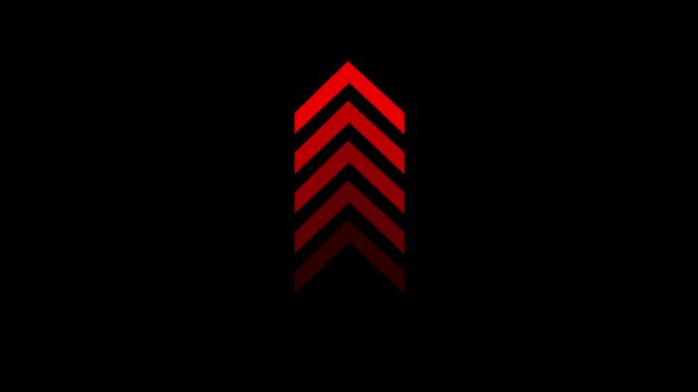 A stack of red chevron arrows rising against a black background