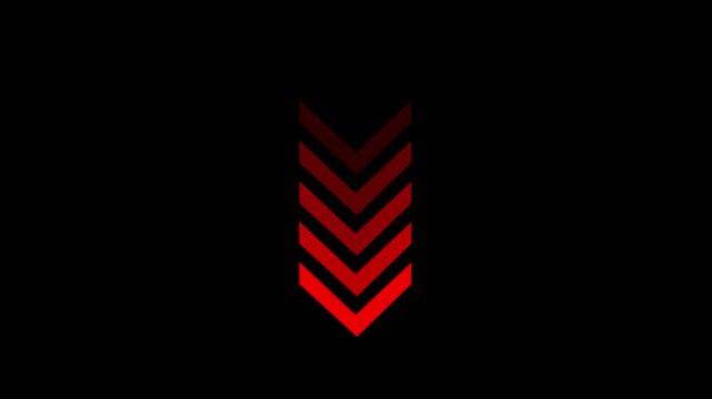 A series of descending red chevrons against a stark black background