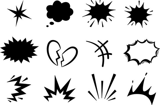 Solid Comic Explosion burst comic speech bubble icon isolated on transparent background. Dynamic shout communication balloon silhouette for pop art design. Hand drawn speech thought comic explosion
