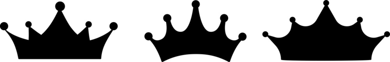 Crowns black png . Large collection of black royal crown silhouettes and heraldic tiara icons set isolated on white background for king queen prince or luxury branding design. © Stock Pro