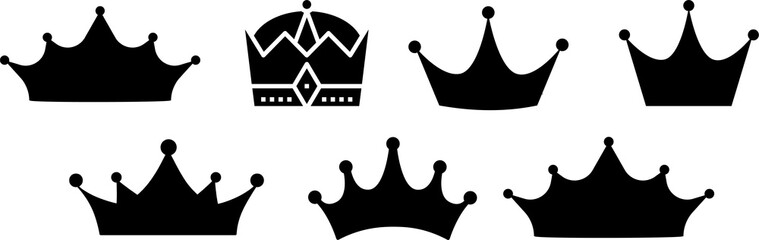 Crowns black png . Large collection of black royal crown silhouettes and heraldic tiara icons set isolated on white background for king queen prince or luxury branding design. © Stock Pro