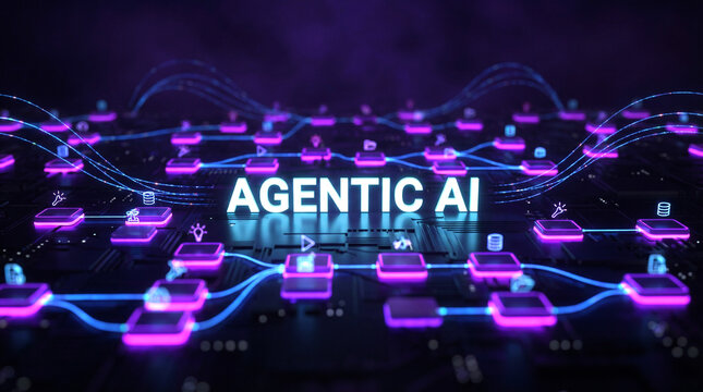 Agentic ai concept featuring a glowing network of data nodes
