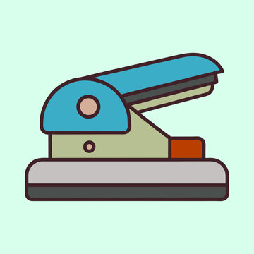 A charming and illustrative depiction of a blue and grey hole puncher