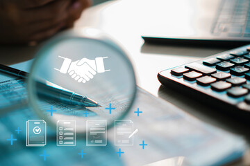 Business professional signing contract document representing partnership, agreement, recruitment, and workflow process. Corporate deal, HR onboarding, and legal paperwork concept