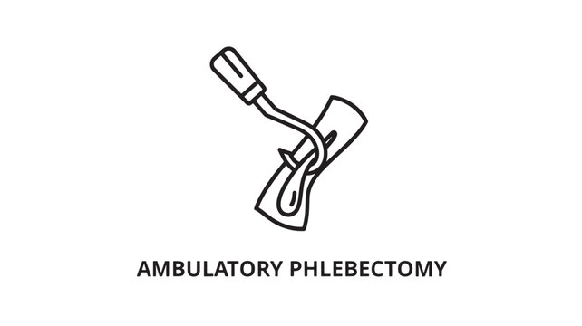 Ambulatory Phlebectomy Medical Icon Illustration. Professional Vector Design of Varicose Vein Removal Procedure for Healthcare, Dermatology, and Vascular Surgery Concepts Isolated on White Background.