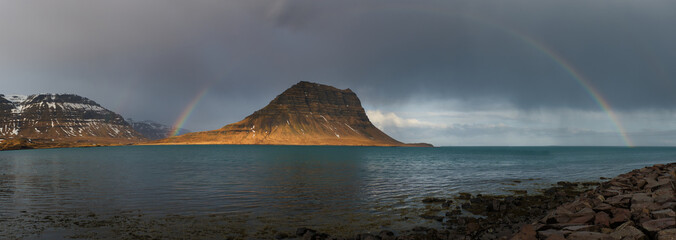 Panoramic view of Kirkjufell mountain with rainbow 2025 © Krzysiek Cegiełka