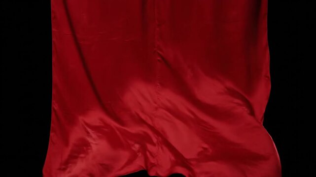Red Silk Curtain Blowing Gently Against Black Background