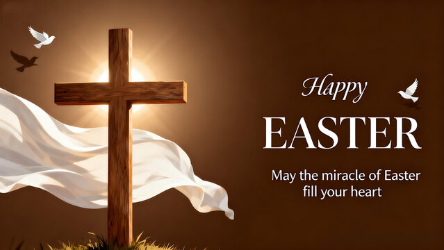 happy easter with cross design 