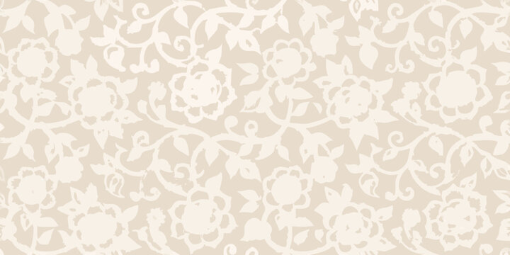 Delicate floral pattern in cream and beige tones creates a seamless texture